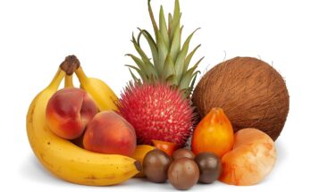 Featured image of white fruit including banana, peach, and coconut for health and skin benefits